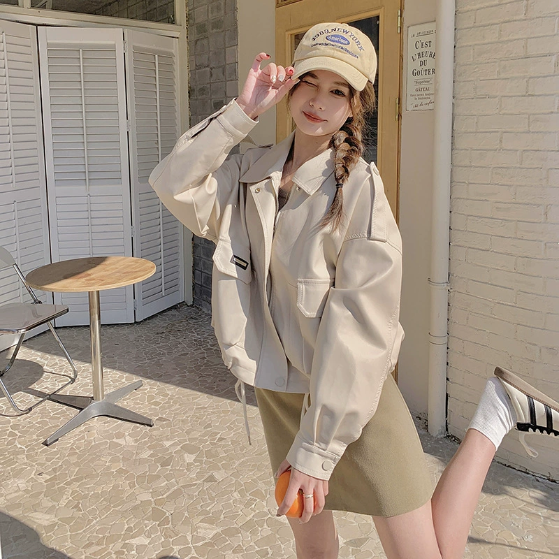 Реальный снимок новой женской мотоциклетной куртки из искусственной кожи Maillard весна-осень 2024 года.