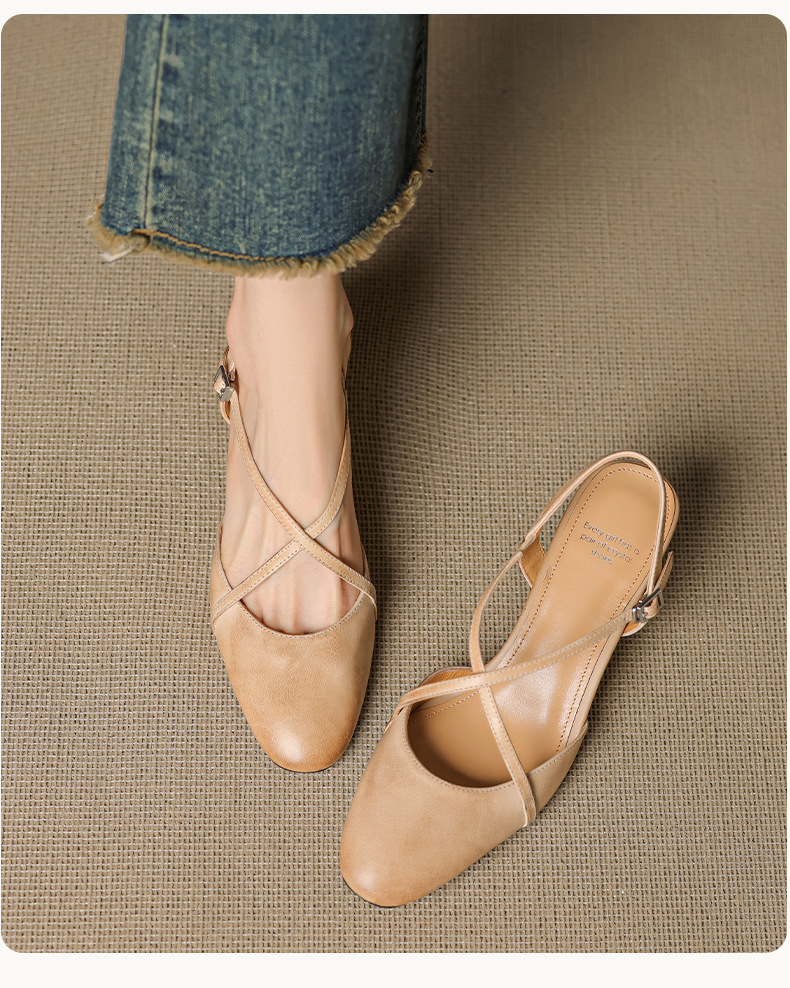 Sandal cao gót nữ mũi nhọn quai chéo buộc dây, gót vuông ổn định — màu trắng ngà chi tiết 9