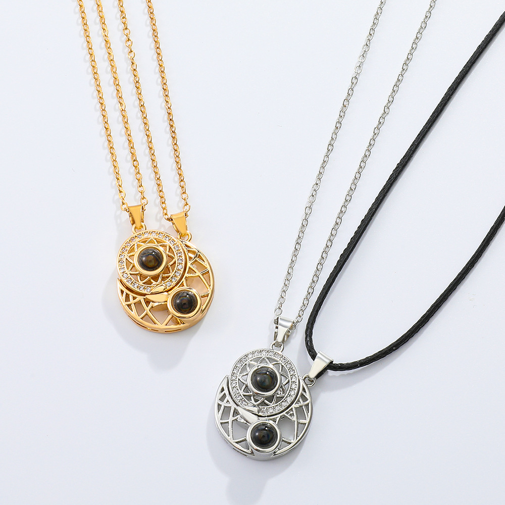 Holiday, Daily, Date Occasion Copper Material Streetwear Sun Moon Copper Plating Zircon Pendant Necklace