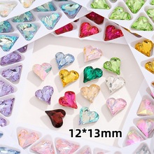 12*13mm凹槽歪桃心电镀幻彩高顶玻璃钻歪心尖底水晶钻diy贴钻饰品