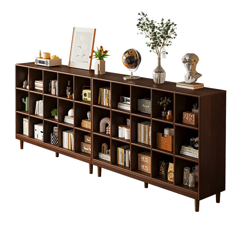 Gabinete bajo de madera sólida, gabinete de cuadrillas de color nuez, gabinete bajo de sala de estar doméstica, estante de almacenamiento contra la pared