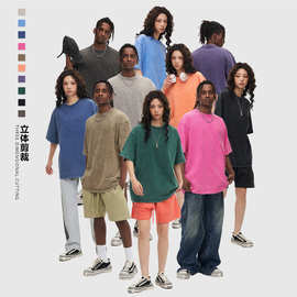 300克美式水洗蜡染做旧t恤男重磅高品质欧美大码半袖男女款潮牌