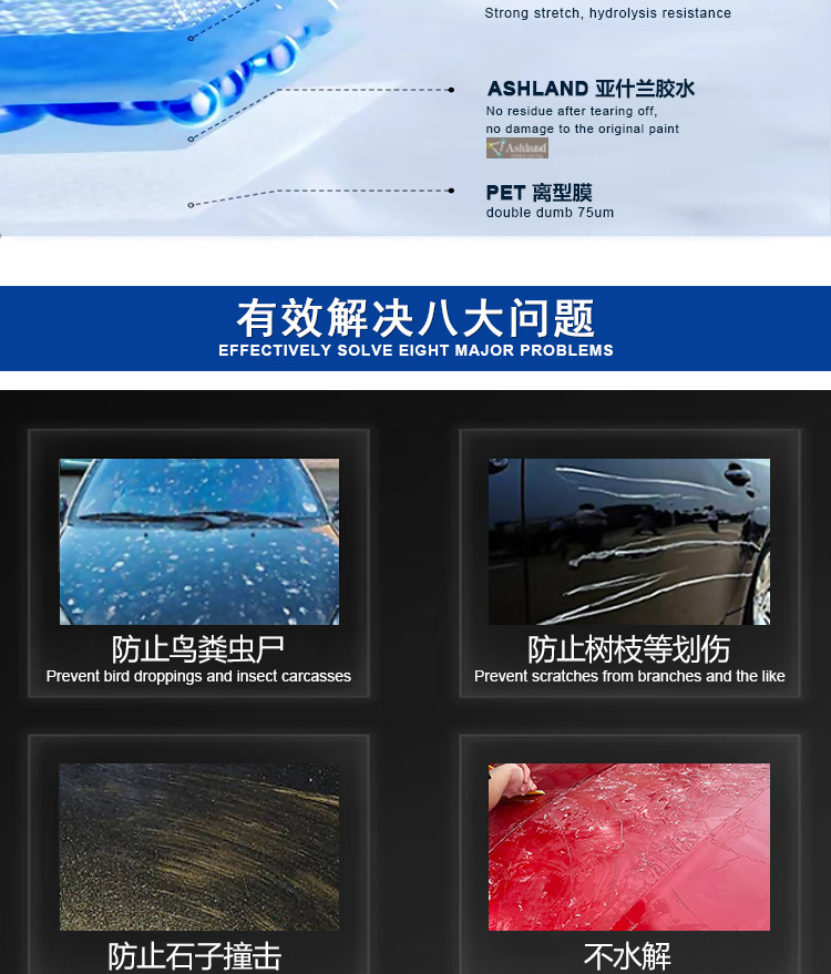 TPU invisible car film PPF paint protection film self-healing hydrophobic brightening high anti-fouling coating car film transparent film