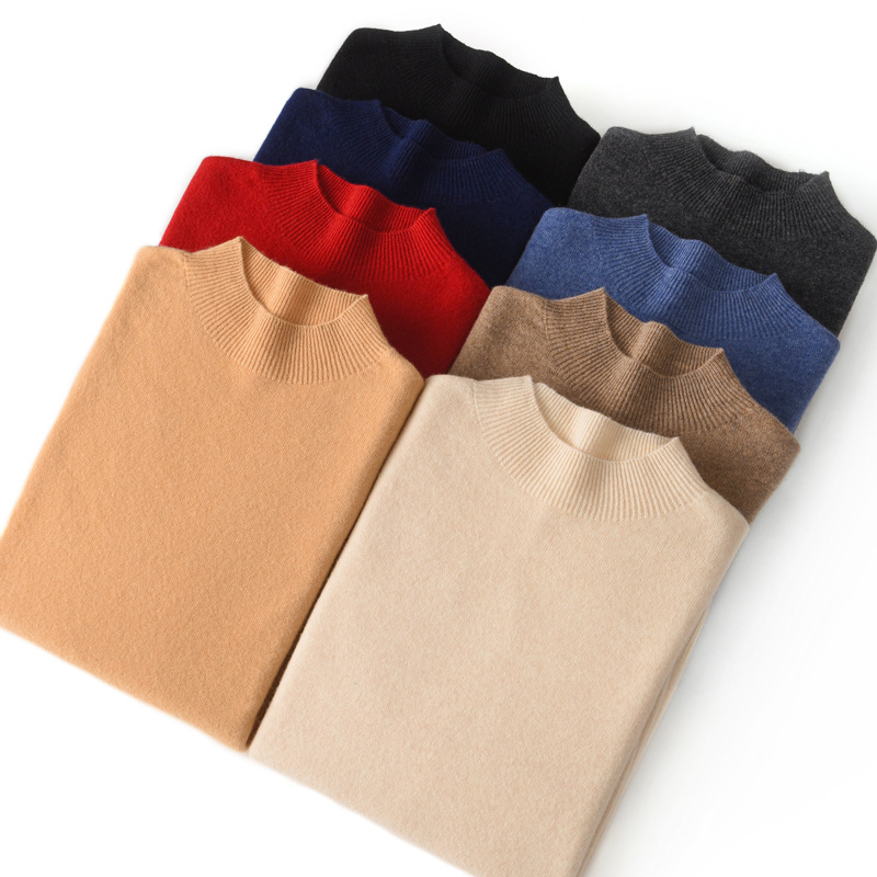 Men's Mock Turtleneck 100 Pure Wool Sweater Autumn and Winter New Seamless Long Sleeve Large Size Base Cashmere Sweater