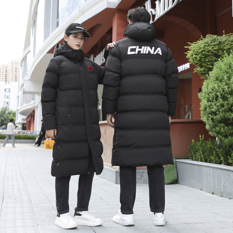 Chinese team coats for men and women, warm and thick, long over-the-knee cotton jackets, national team sports student training uniforms, winter outerwear