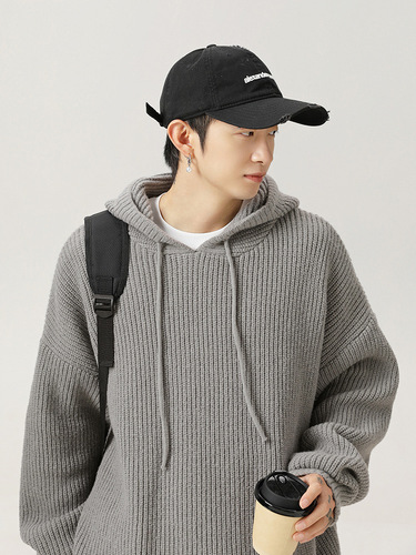 Japanese loose solid color hooded sweater autumn and winter new lazy adjustable sweater casual coat q