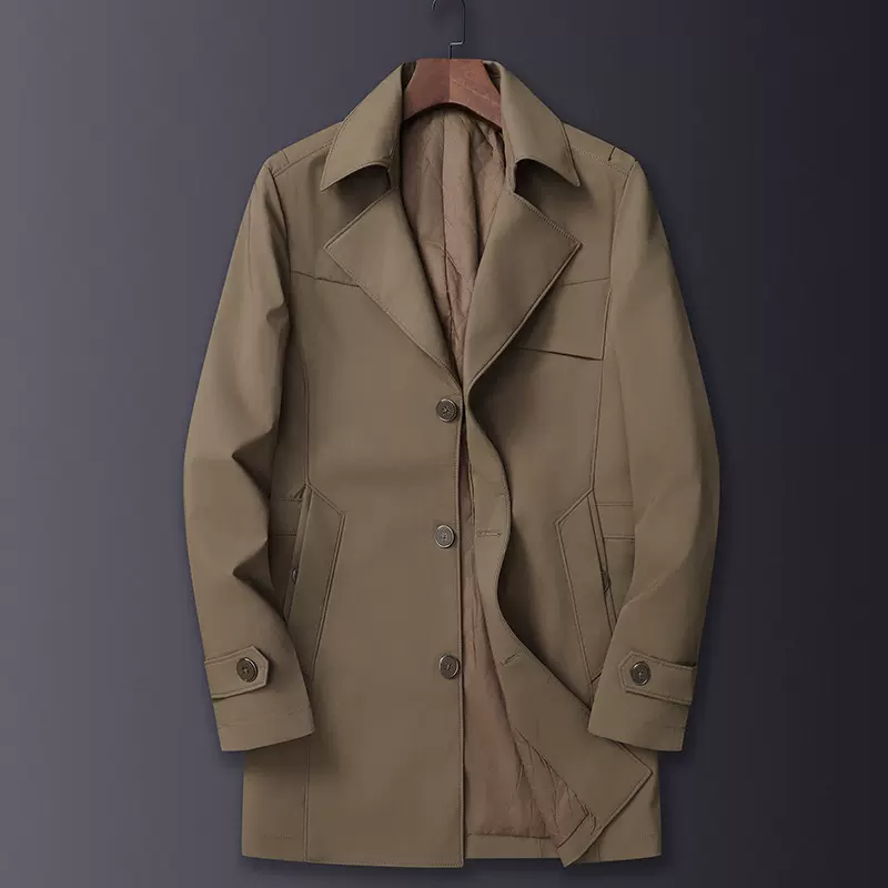 撤柜中长款夹棉风衣男 春秋季翻领中年休闲燕尾外套夹克衫男M5051