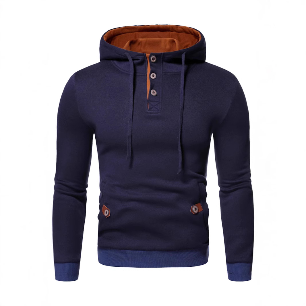 24 Nuovi arrivi Autunno/Inverno: Felpa con cappuccio dal design aperto e decorata con bottoni, taglia grande, pullover color-block_voghion.com