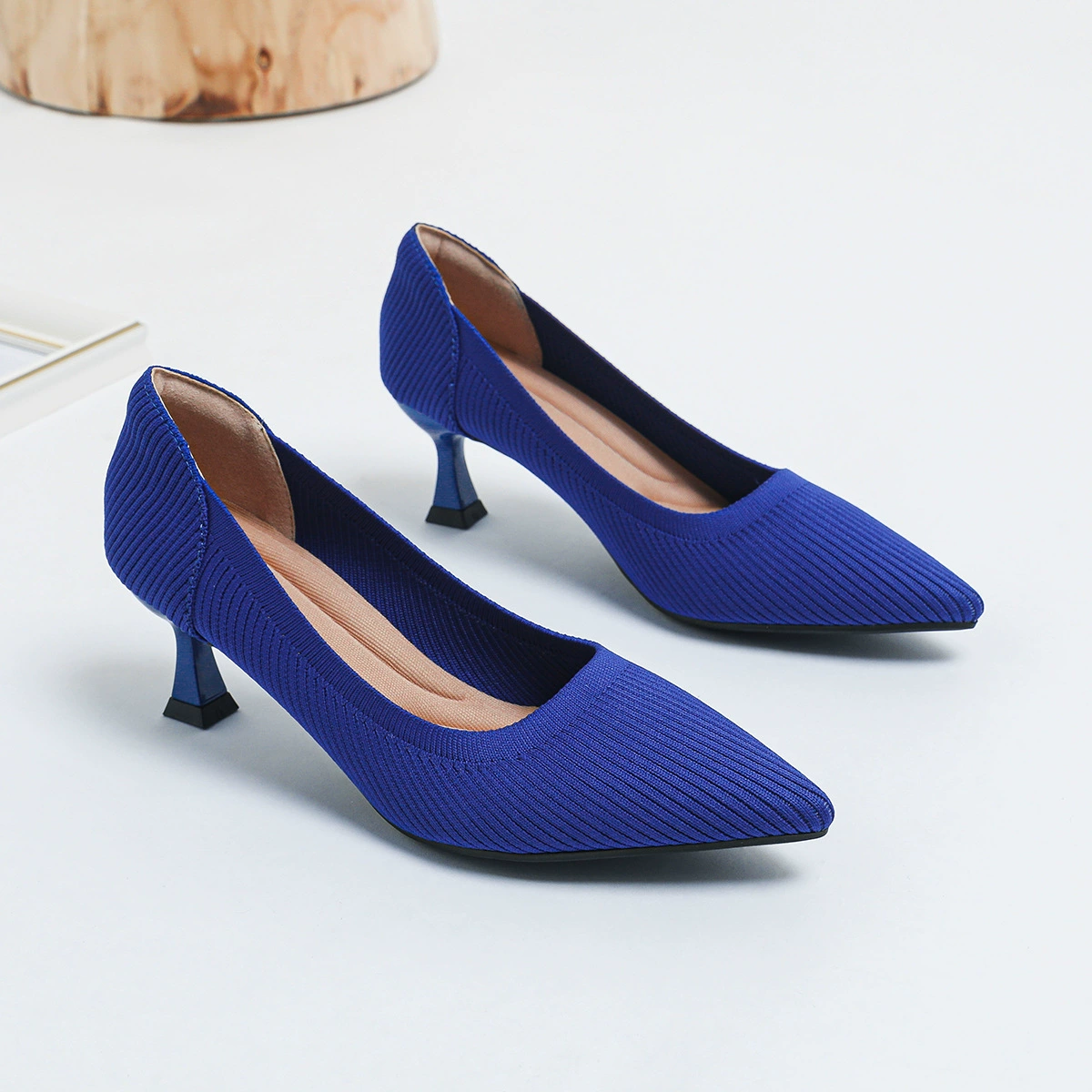 Туфли-лодочки на pointed toe для женщин, дышащая текстильная верхняя часть, EU 35–43, элегантный каблук-кошечка