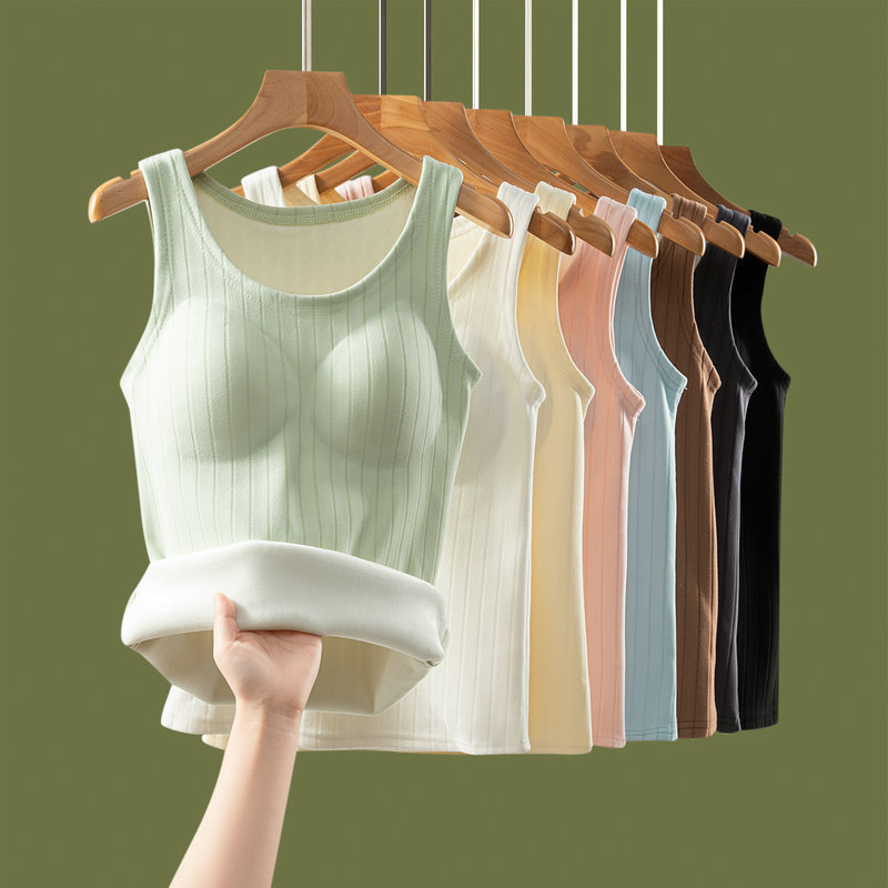 Women's thermal vest with fleece lining, thickened for winter, with built-in chest pads, and a heated inner layer, designed as a women's bra
