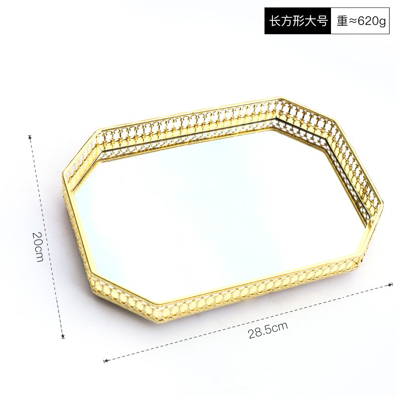 Mirror Glass Tray Nordic Style Golden Iron Storage Tray Fruit Tray Home Living Room Light Luxury Decoration Ornaments