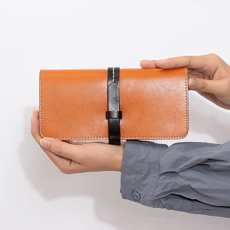 Genuine Leather Long Women's Wallet Luxury Vintage Clutch Coin Purse Cowhide Multifunctional Card Holder