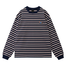 2025新品秋季款美式潮牌圆领男情侣复古撞色条纹情侣长袖T恤男