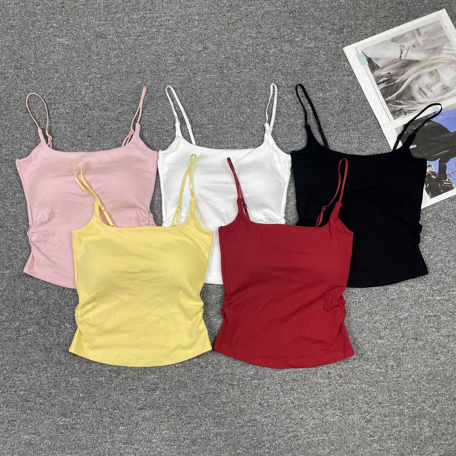 Sewn Cotton Versatile Camisole with Chest Pads, Sexy Hot Girl Top, Slim Fit, Flattering for Women