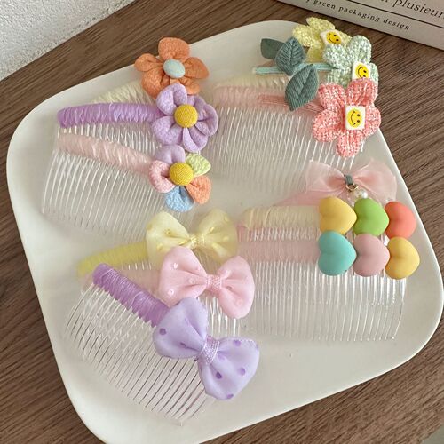 Sweet and cute children's broken hair bangs arrangement artifact comb hairpin flower bow girl hair comb hair accessories