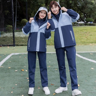 冬季新款儿童蓝色班服套装可拆卸冲锋衣三合一中小学生校服三件套