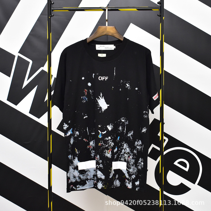 European and American fashion brand OFF fireworks graffiti short sleeve T-shirt OW OFF-WHITE men's and women's casual round neck T-shirt
