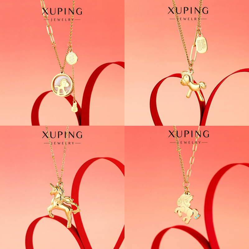 Xuping joyería nueva moda zodiaco caballo Año Nuevo collar lujo ligero temperamento personalidad cadena clavícula suéter cadena al por mayor mujer