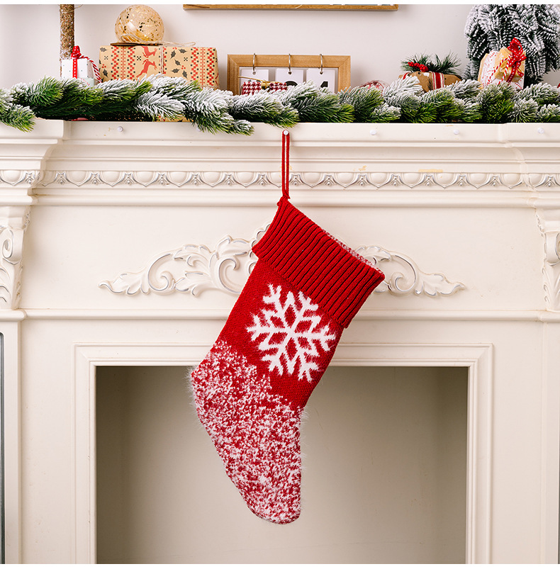 Christmas Stocking Knitted Red Snowflake Decoration Gift Bag_voghion.com