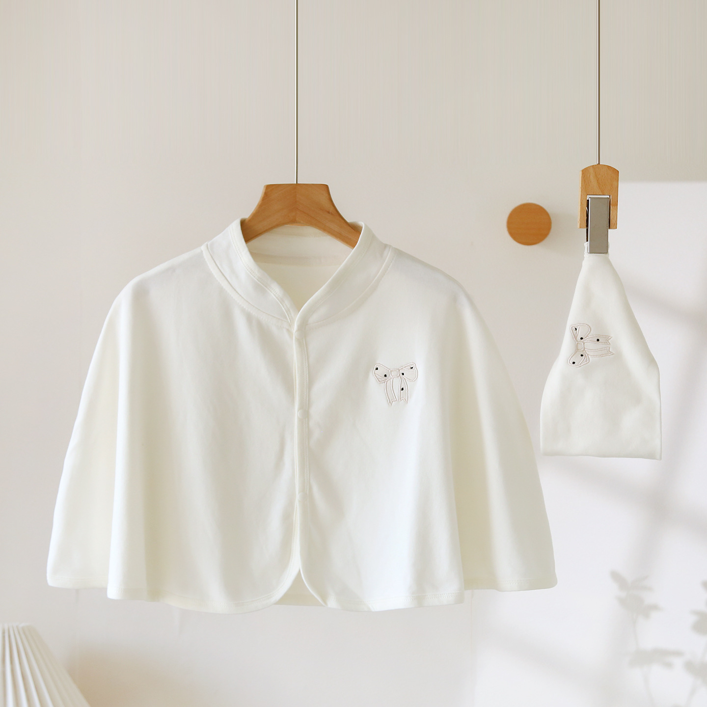 [thin cotton shawl + headband combination] off-white bow / One size fits all ( 45-80kg )