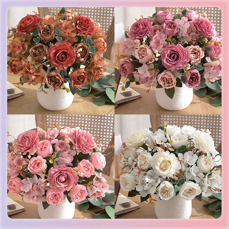 6-ветвевой гибискус, роза, искусственный цветок, креативный букет, украшение в натуральном стиле, обеденный стол, журнальный столик, цветочная композиция