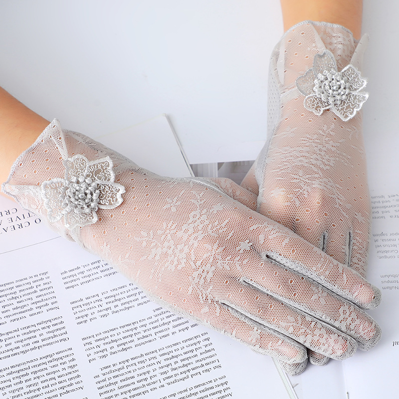 Guantes de protección solar para mujer primavera y verano guantes de pantalla táctil delgada de encaje conducción transpirable sombrilla guantes de equitación al aire libre