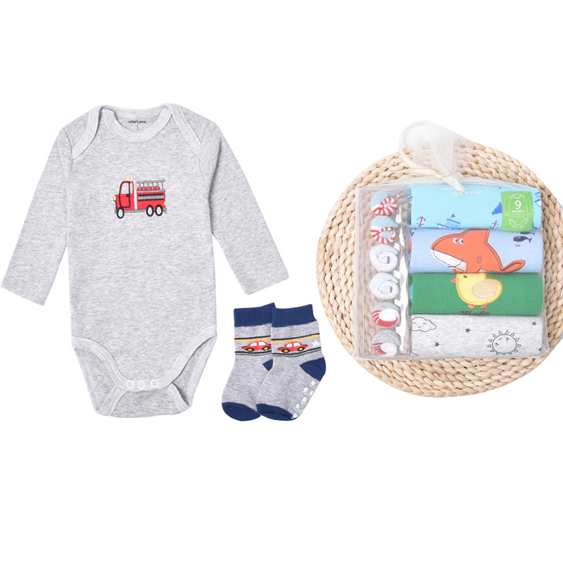 Set de ropa para bebés algodón de mangas largas, toalla pequeña, set de calcetines, cajas de regalo para bebés recién nacidos