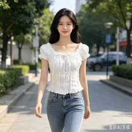 申有娜同款短款修身泡泡袖短袖衬衫女2026年夏季新款衬衣流行潮上