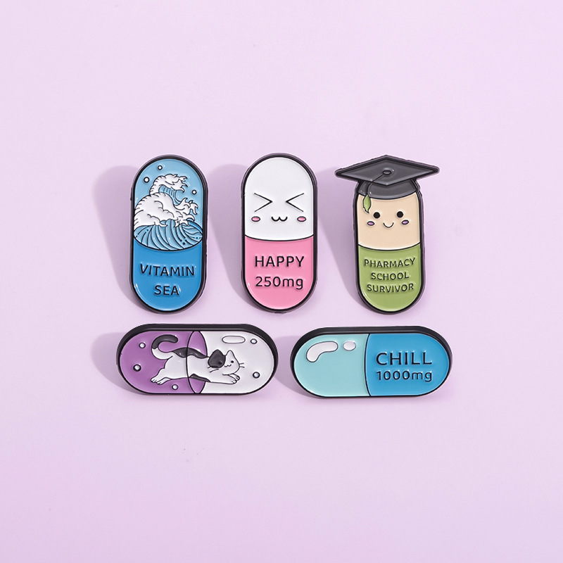 Cartoon Style Style Cartoon Style Pin Capsule Medicine Bottle Alloy Stoving Varnish Unisex Brooches