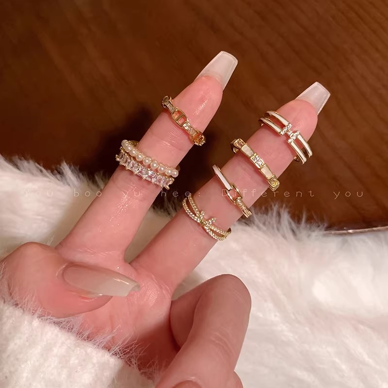 One size small design adjustable ring pearl with zircon, light luxury style, high-quality style, does not fade