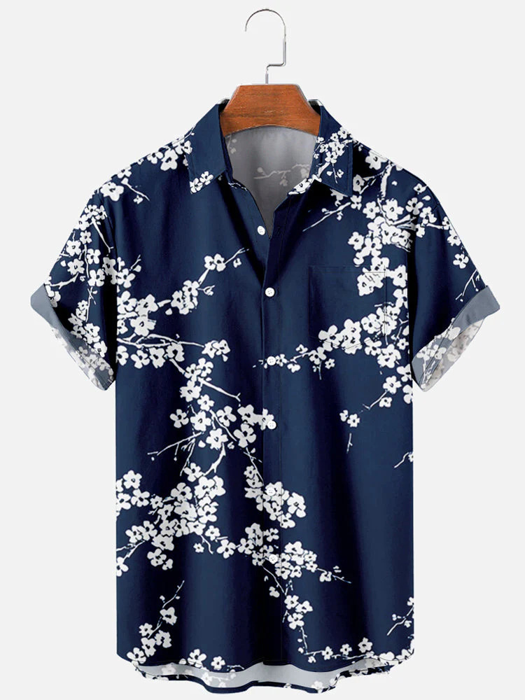 Estación independiente transfronteriza verano nueva camisa impresa digital para hombres tendencia de moda top hawaiano de solapa de manga corta