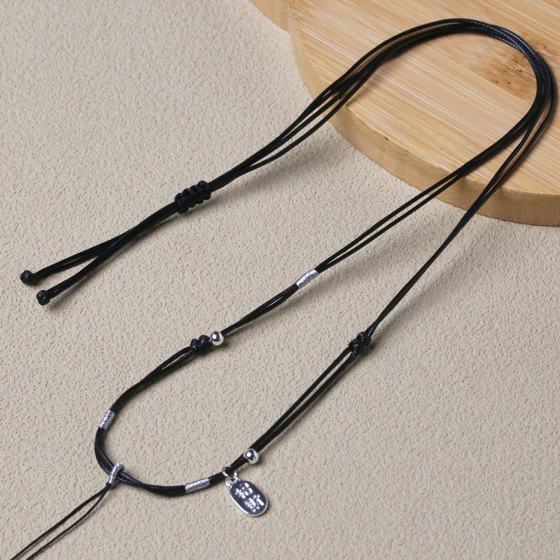 Hand-Woven Wax Leather Cord Simple Style Unisex Jade Pendant Necklace Adjustable Neck Strap Hand-Woven Wax Leather Cord Simple Style Unisex Jade Pendant Necklace Adjustable Neck Strap