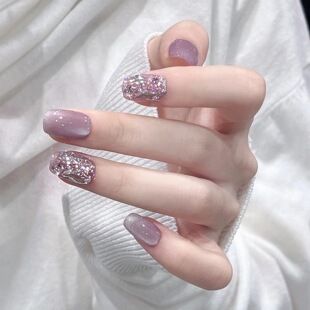 [30 Pieces] Hand-made Phototherapy Nail Pieces Internet Red Explosions Show White Purple Cat's Eye Glitter with Diamond Wear Nail Pieces