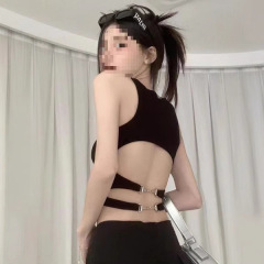 アメリカンノースリーブベストホットガールバックレスキャミソール女性用メイラードウェアラブルショートスポーツトップ胸パッド付き