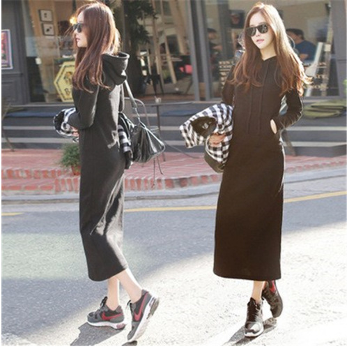 连帽休闲款卫衣女外套加绒春春装长袖修身韩国帽衫套头显瘦裙