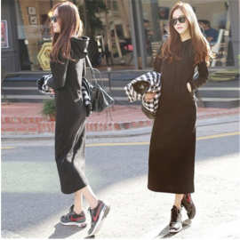 连帽休闲款卫衣女外套加绒春春装长袖修身韩国帽衫套头显瘦裙