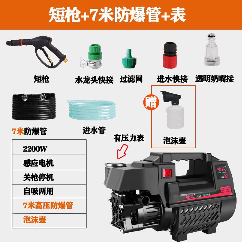 Portable car washer | Che Gong Household Car Washer - power-upgrade-short-gun-7m-hose-gauge