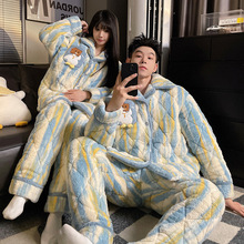 三层夹棉睡衣情侣秋冬季加绒加厚珊瑚绒一男一女冬天家居服可外穿