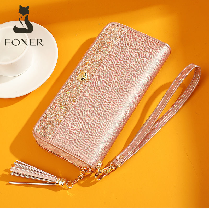 Golden Fox Women's Long Wallet 2025 Cowhide New Zipper Mobile Phone Bag Korean Style Large Capacity Sequin Clutch Golden Fox Women's Long Wallet 2025 Cowhide New Zipper Mobile Phone Bag Korean Style Large Capacity Sequin Clutch