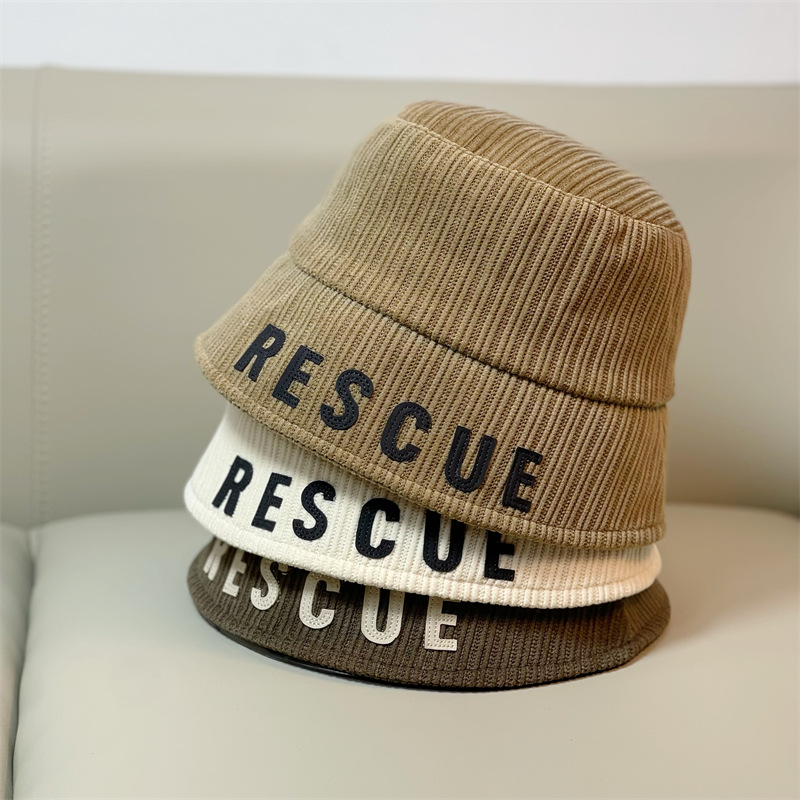European and American Corduroy Embroidered Fisherman Hat, Children's Warm Water Bucket Hat, Versatile Face Small Wide Brimmed Basin Hat_voghion.com