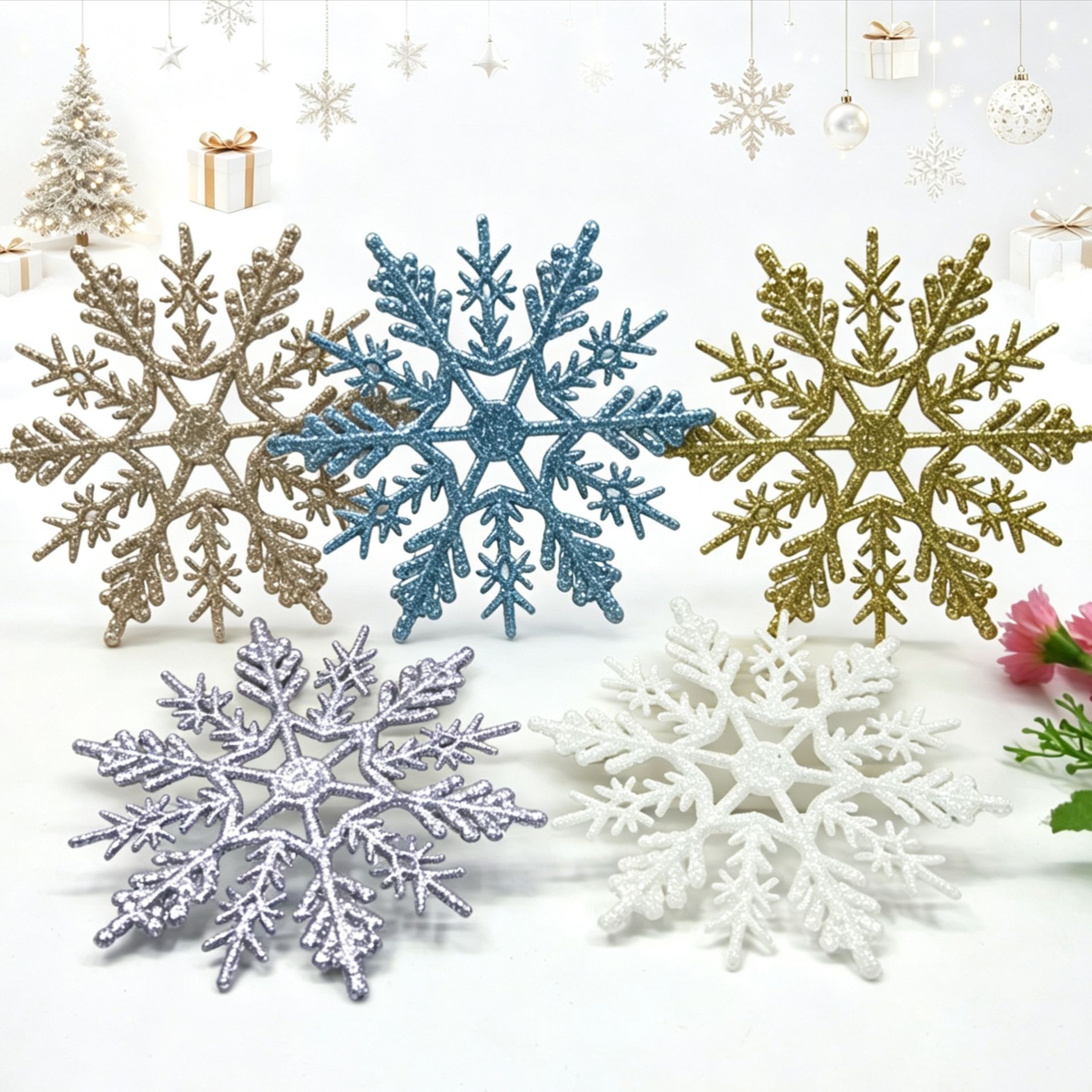 Cross-Border Christmas Snowflake 7.5cm Plastic Decorative Hanging Ornaments Holiday Decoration DIY Accessories Supplies