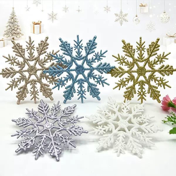 Cross-Border Christmas Snowflake 7.5cm Plastic Decorative Hanging Ornaments Holiday Decoration DIY Accessories Supplies