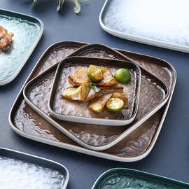 创意釉下彩手绘餐盘凹凸感盘面陶瓷餐具正方形盘菜盘点心盘健康