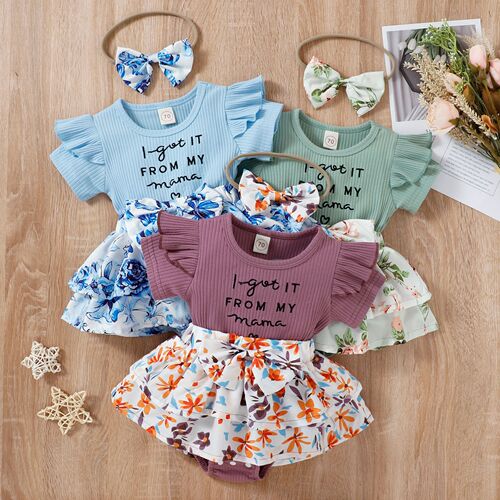Foreign Trade Summer Children's Clothing Girl Infant Onesie Sleeveless Short-Sleeve Pajama Dress Floral Butterfly Hemdressing Climbing Suit