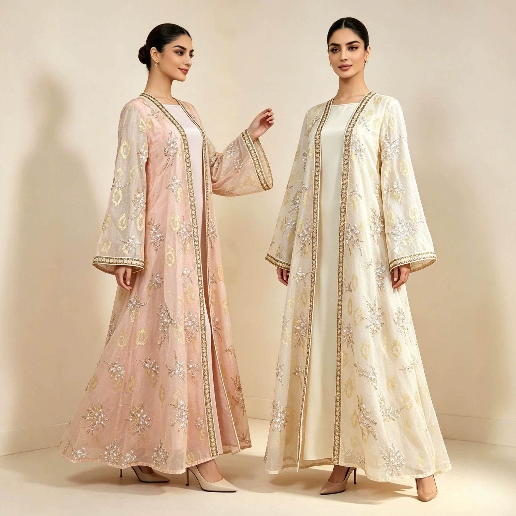 Spot cross-border long-sleeved elegant women's dresses, embroidered beaded gowns, vest dresses, cardigans, coats, robes
