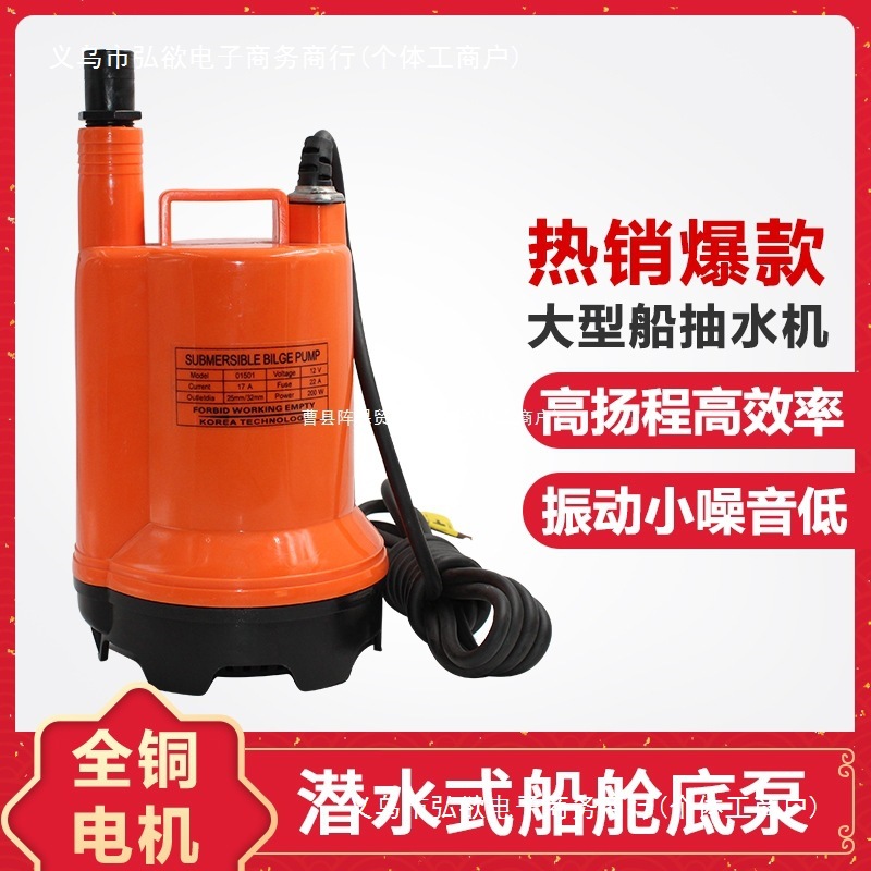 船用水泵舱底泵12V24v直流潜水泵电瓶浇花抽水泵大流量农用排阵果