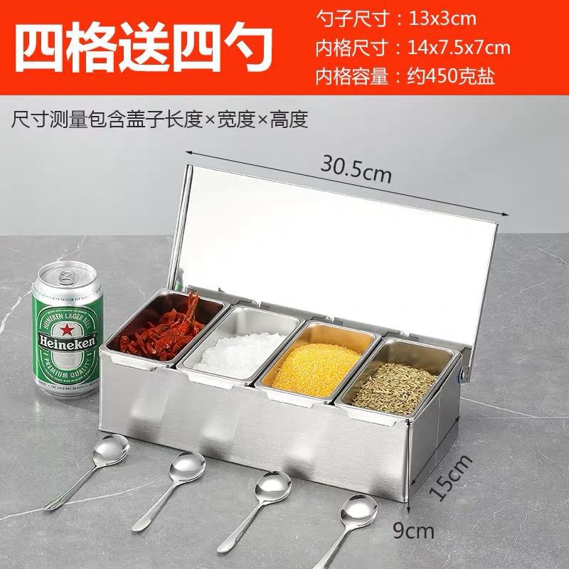 Caja de condimento de acero inoxidable 304 caja de condimento comercial caja de almacenamiento caja de ingredientes de polvo de hielo de cocina con tapa caja de muestra