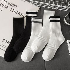 White Socks Men's Solid Color Thick Cuff Medium Socks Ins Trend Autumn Winter Anti-Odor Sports Versatile Men's Long Socks