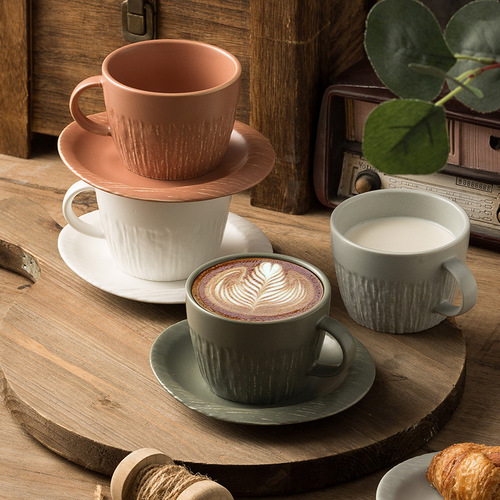 Creative stone pattern mug ceramic coffee cup and saucer gift box set cross-border household afternoon tea cup retro couple cup