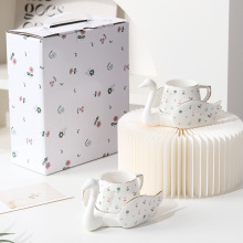 创意碎花描金天鹅咖啡杯碟浓缩咖啡杯下午茶礼品套装家用咖啡杯碟